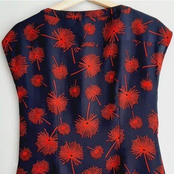JACOB Dandelion Botanical Print Sleeveless Button Down Top Blue & Red Sz XS - Picture 6 of 9